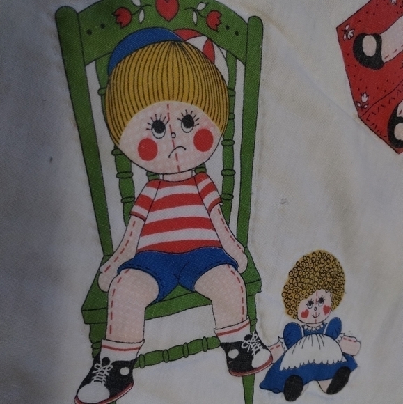 Vintage 70s Ragdoll Quilted Blanket Toddler Baby Crib Handmade 50"x44" White Mul - Picture 5 of 6